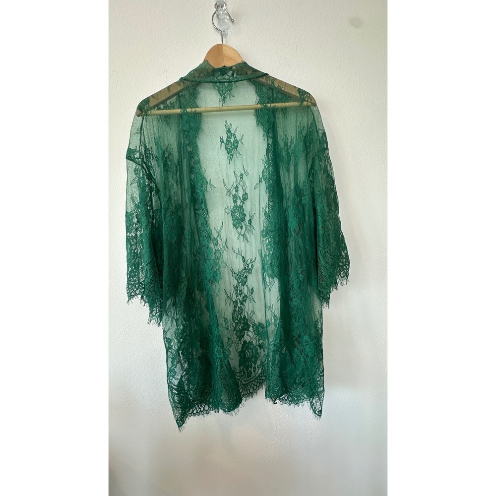 Womens Sheer Lace Duster M Green Flare Sleeve Forest Fairy Ethereal Romantic